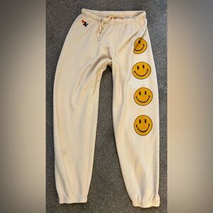 Aviator Nation Cream and Yellow Smiley Face Joggers nwot XL